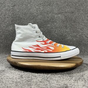 Converse Chuck Taylor All Star Hi 166257C Men’s Sz 9 White Red Flames Shoes Used